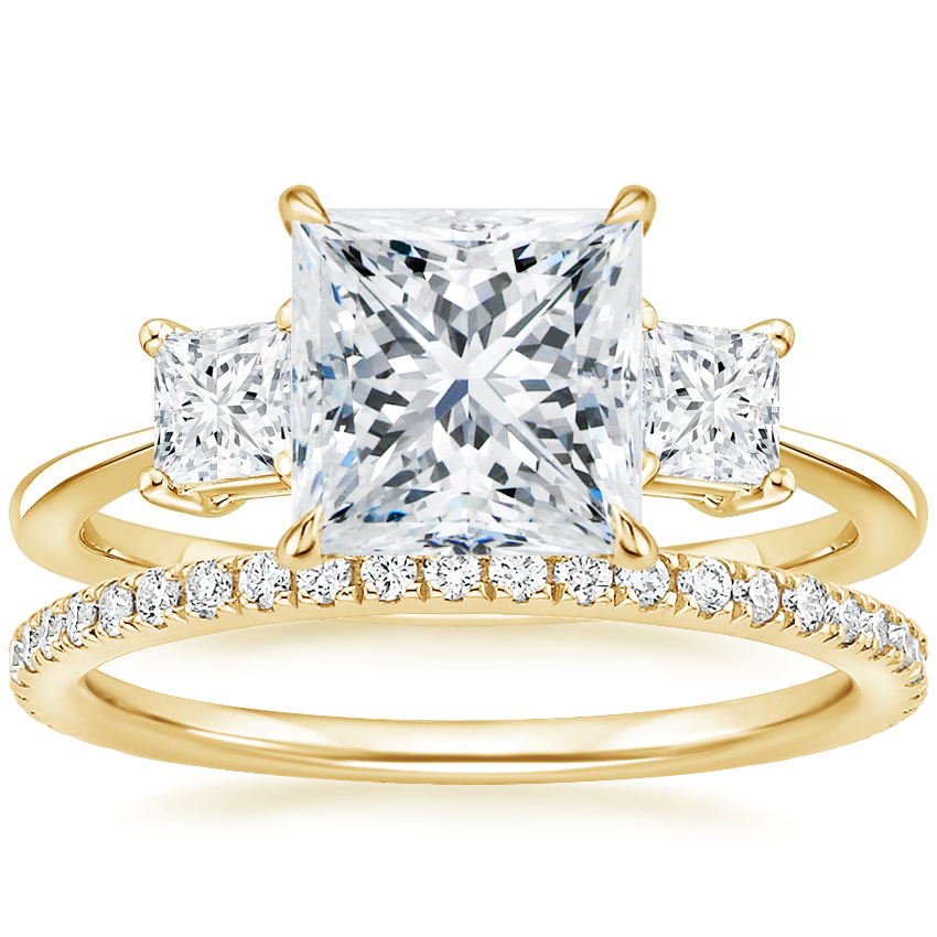 18K Yellow Gold Princess Cut Three Stone Diamond Ring with Luxe Ballad Diamond Ring 1 4 ct. tw. Brilliant Earth